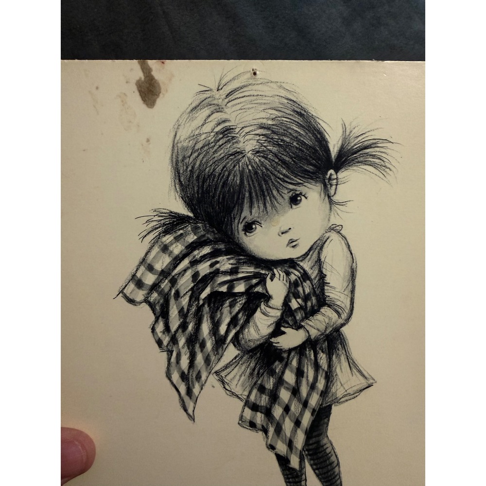 Vintage Moppets Fran Mar Lithograph Print Everybody Needs Little Security 1970s - Picture 2 of 4